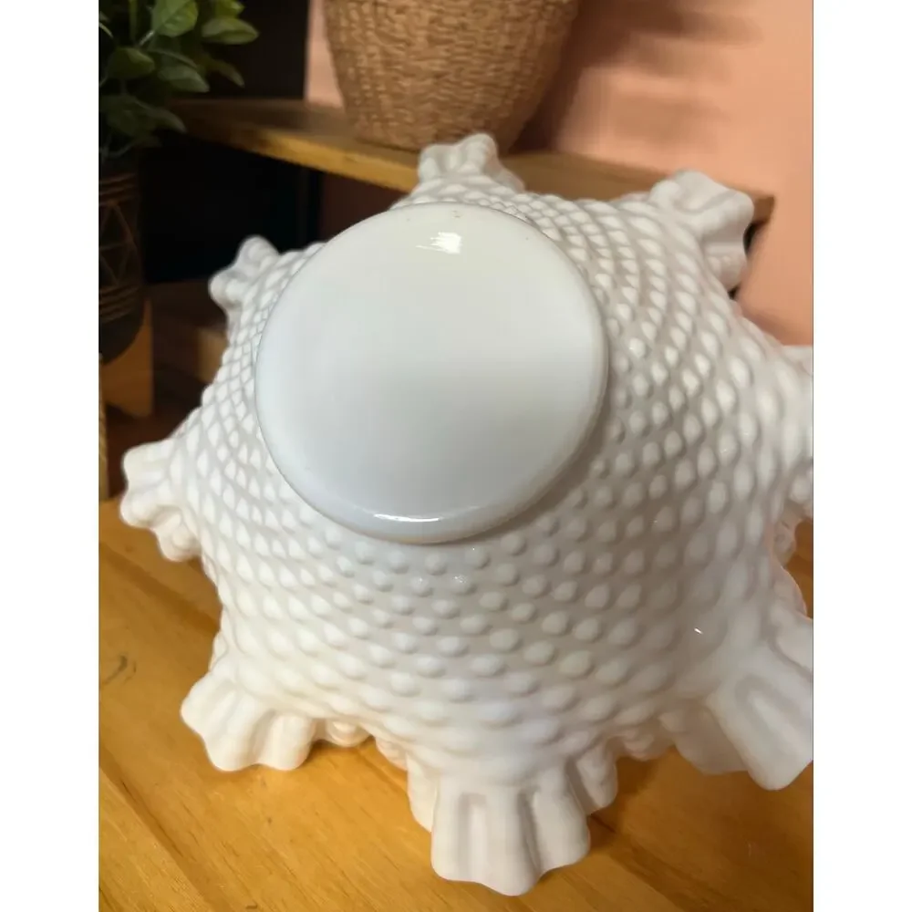 Vintage Fenton Hobnail 9” Double Crimped Top Bowl
